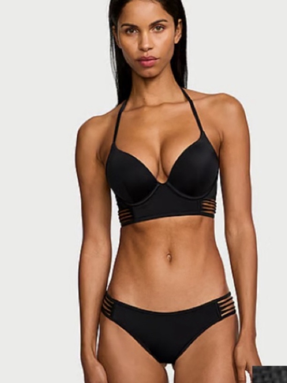 Victoria's Secret Black Strappy 32B Push-Up Bra + Bikini XS - Picture 2 of 10